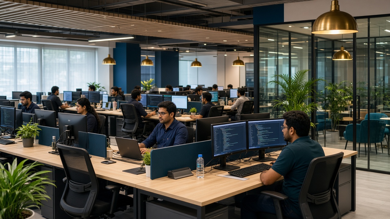 Sampro software team building custom applications in a modern office