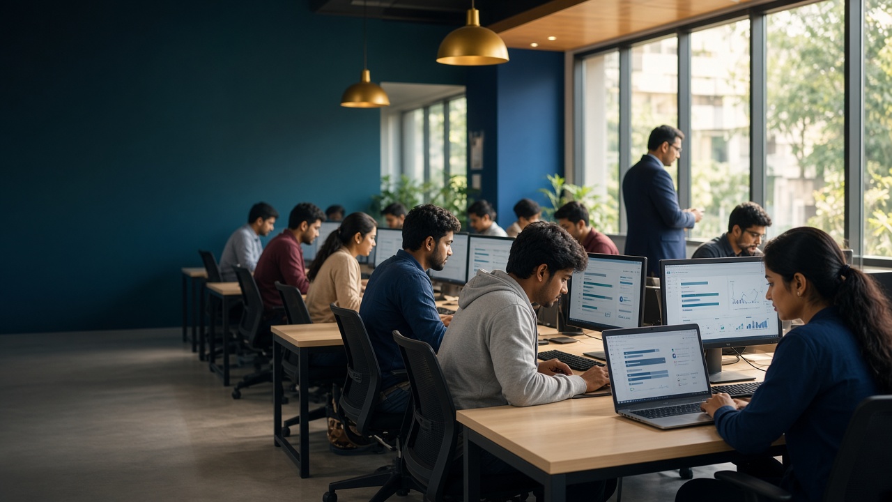 Sampro engineering team and tech specialists collaborating in a modern office