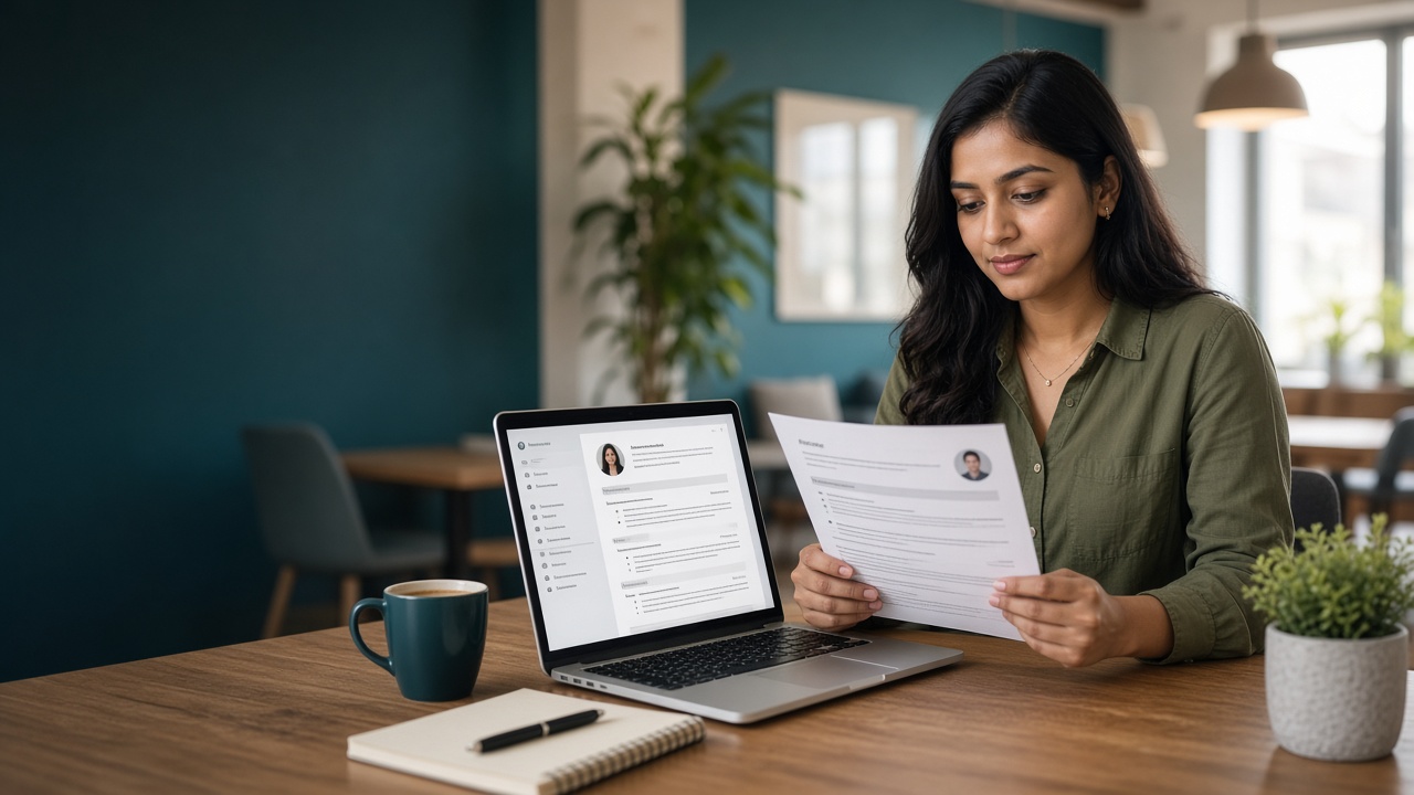 Sampro recruitment specialist reviewing candidate resumes and technical profiles
